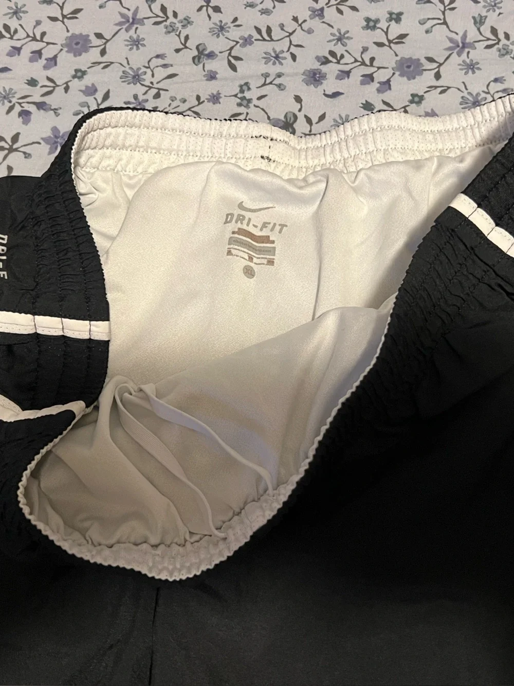 Black Nike Dri-Fit Women's Athletic Shorts with White Trim - Picture 2 of 4